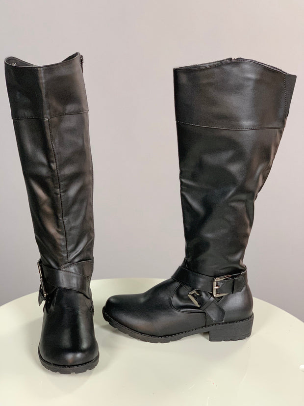 SHOES {H2K} Black Tall Boots With Buckle