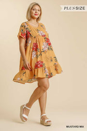 66 PSS-B {True Temptation} "UMGEE" SALE!  Yellow Floral Dress PLUS SIZE XL 1X 2X