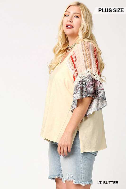 66 CP-A {Fun Daze} ***FLASH SALE***  Oatmeal Tunic with Multi Sleeve PLUS SIZE XL 1X 2X