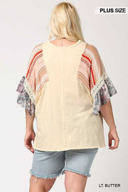 66 CP-A {Fun Daze} ***FLASH SALE***  Oatmeal Tunic with Multi Sleeve PLUS SIZE XL 1X 2X