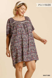 64 PSS-U {Casual Commute} "UMGEE" SALE! Navy Floral Dress PLUS SIZE XL 1XL 2XL