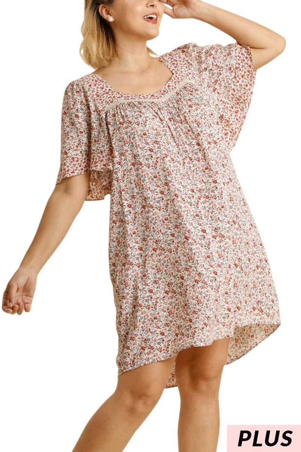 64 PSS-E {Casual Commute} "UMGEE" SALE! Ivory Floral Dress PLUS SIZE XL 1XL 2XL