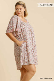 64 PSS-E {Casual Commute} "UMGEE" SALE! Ivory Floral Dress PLUS SIZE XL 1XL 2XL