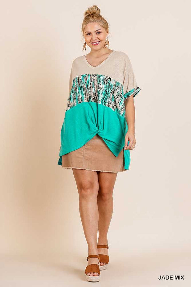 CP-S ( Wild Side) Mint & Beige Snake Skin Printed Top PLUS SIZE XL, 1X, 2X ***FLASH SALE!!