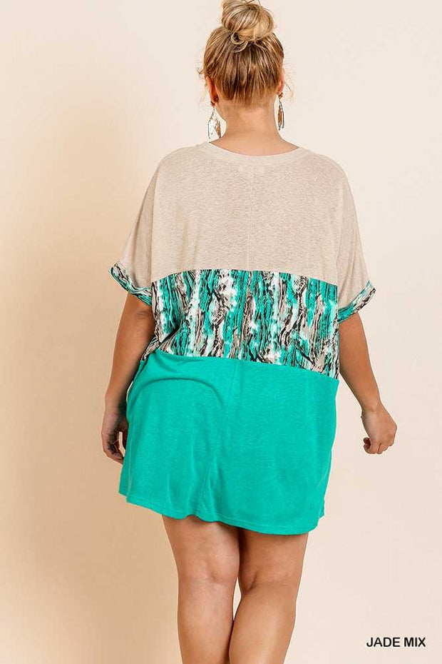 CP-S ( Wild Side) Mint & Beige Snake Skin Printed Top PLUS SIZE XL, 1X, 2X ***FLASH SALE!!