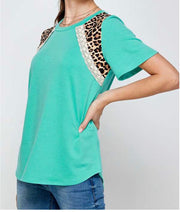 65 CP-T {Our Best Years} SALE!! Teal Top with Leopard Detail PLUS SIZE 1X 2X 3X