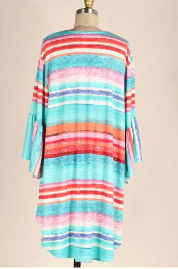 66 OT-H {Back For More}  SALE! Blue Multi-Print Hi-Lo Cardigan PLUS SIZE 1X 2X 3X