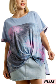 70 PSS V {Love Found You} "UMGEE" Sale!  Blue Tie-Dye Contrast Top PLUS SIZE XL 1XL 2XL