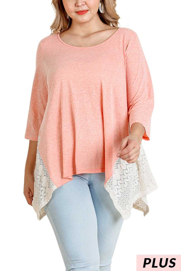 SD-T (Graceful Sway) UMGEE Peach Tunic W/ Crochet Detail PLUS SIZE XL, 1X, 2X SALE!!