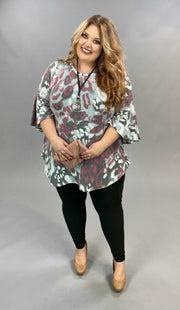 16 PQ-D {Love For You}  ***FLASH SALE*** Grey Mauve Printed Tunic PLUS SIZE XL 2X 3X