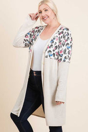 40 OT-F {Celebrity Scene} Oatmeal Leopard Cardigan PLUS SIZE XL 2X 3X