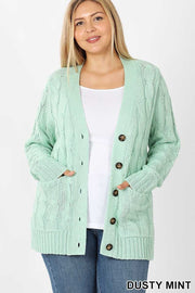 41 OT-X [Sweet Pistachio Cream} Mint Ribbed Cardigan w/front pockets PLUS SIZE 1X 2X 3X