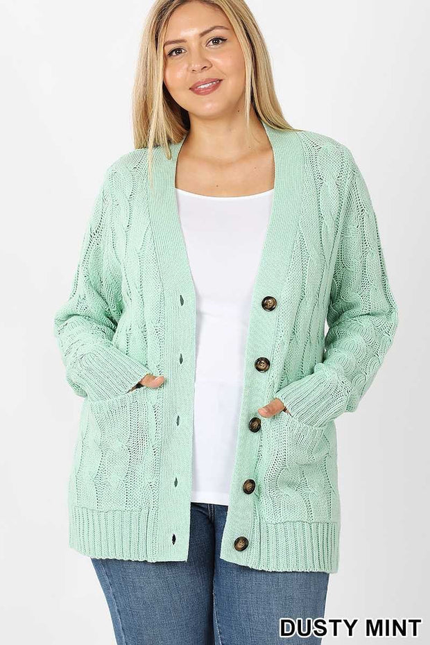 41 OT-X [Sweet Pistachio Cream} Mint Ribbed Cardigan w/front pockets PLUS SIZE 1X 2X 3X