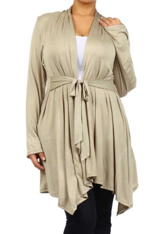 41 OT-E {Enamored With You} Taupe Tie Front Cardigan SALE!! PLUS SIZE XL 2X 3X