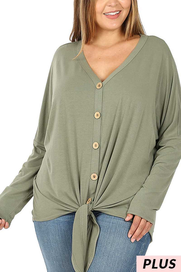 41 SLS [Dream in Color} Olive Tunic with Button Front & Tie PLUS SIZE 1X 2X 3X