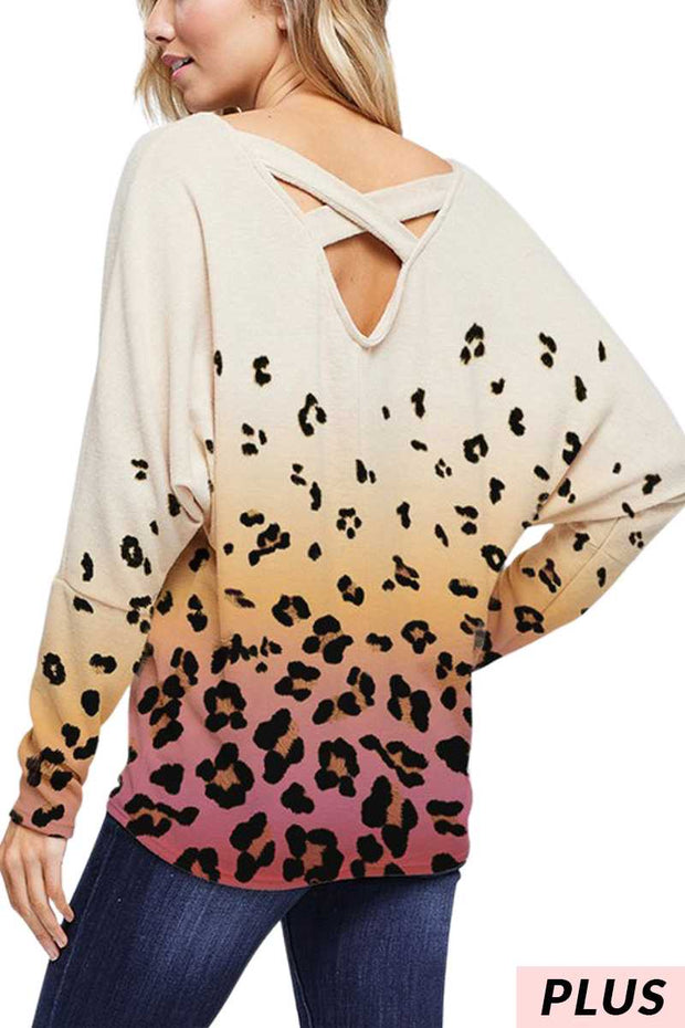 41 CP-D {Look into my eyes} ***SALE***Ivory/Rose Animal Print Tunic w/Criss Cross Back 1X 2X 3X