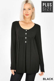 40 SLS-C {Your Forever} Black Button Long Sleeve Top PLUS SIZE XL 2X 3X