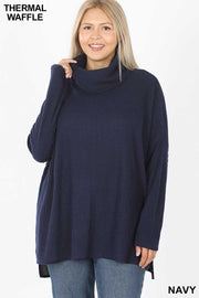 40 SLS-B {Here For Smores} Navy Waffle Knit SALE!! Cowl Neck Top PLUS SIZE XL 2X 3X