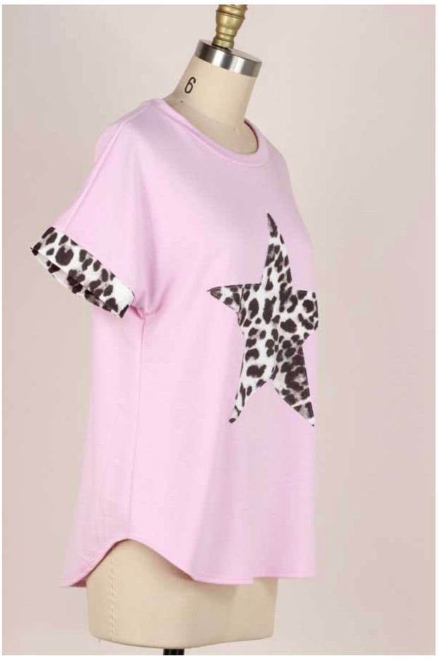 63 CP-H {You're A Star}  SALE! Pink Top with Leopard Star PLUS SIZE XL 2X 3X