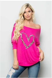 63 PLS-A {It's A Love Story} Hot Pink ***FLASH SALE*** Top Leopard Heart PLUS SIZE XL 2X 3X