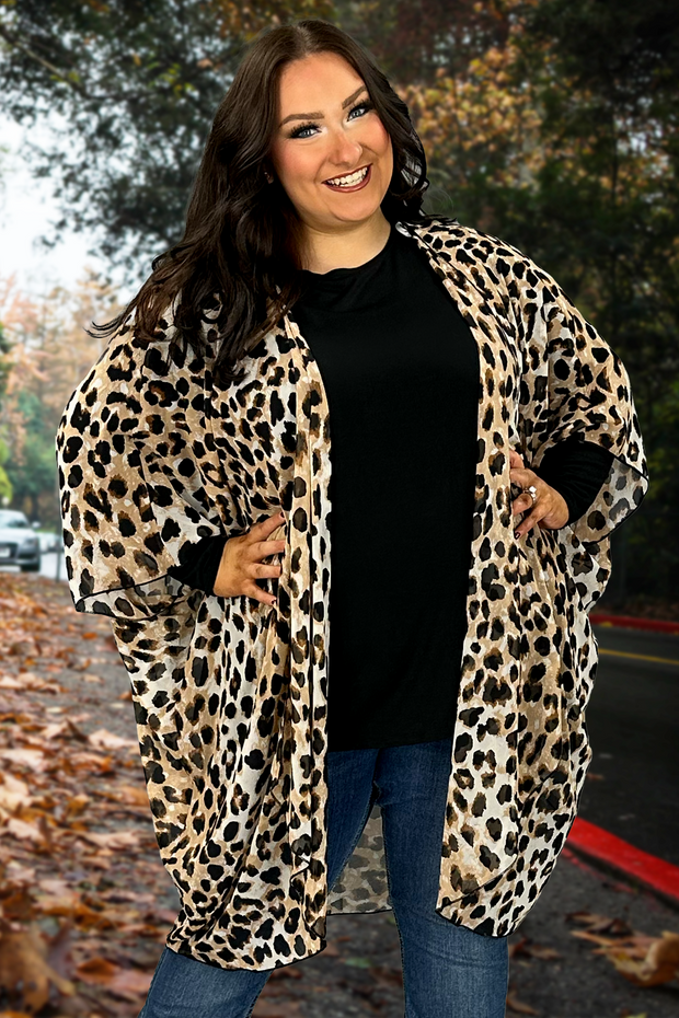 79 OT-B {Jungle Escape} Brown Leopard Print Kimono EXTENDED PLUS SIZE 3X 4X 5X