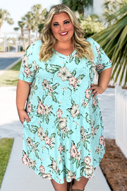 80 PSS-G {Just Say Yes} Mint Floral V-Neck Dress EXTENDED PLUS SIZE 3X 4X 5X