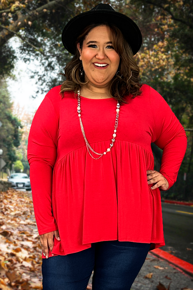 96 SLS-H {Keep It Going} Ruby Red Babydoll Hi/Low Top PLUS SIZE 1X 2X 3X