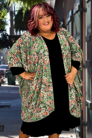 70 OT-S {Keeping Floral} Sage Floral Printed Cardigan  EXTENDED PLUS SIZE 3X 4X 5X