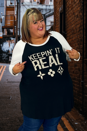 26 GT-E {Keeping It Real} Ivory/Black Tee CURVY BRAND!! EXTENDED PLUS SIZE 1X 2X 3X 4X 5X 6X