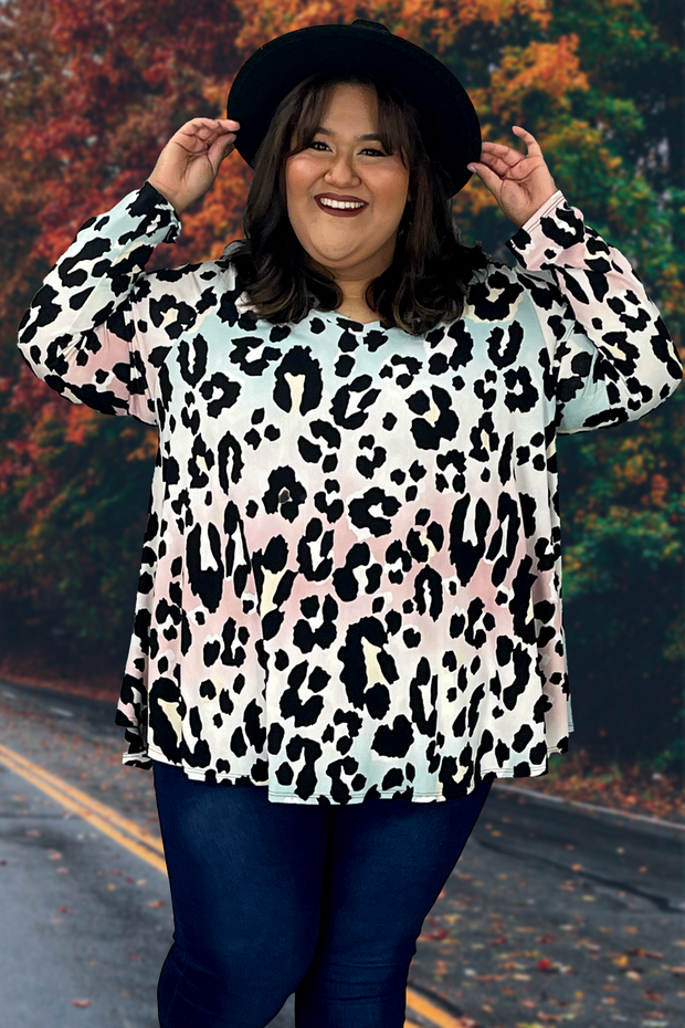 45 PLS-U {Keeping My Cool} Multi-Color Leopard Print Top EXTENDED PLUS SIZE 3X 4X 5X