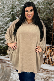 49 HD-A {Keep The Watch} Taupe Oversize Knit Top w/Hood PLUS SIZE XL 2X 3X