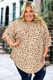 68 PQ-O {Leopard Journey} Taupe Ribbed Leopard Print Tunic EXTENDED PLUS SIZE 3X 4X 5X