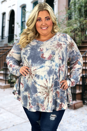 29 PLS-Y {Let Me Boogie} SALE!! Dusty Blue Tie Dye V-Neck Top EXTENDED PLUS SIZE 3X 4X 5X