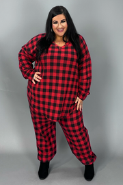 60 SET-D {Lost In Plaid} Red Plaid Print Fleece SALE!!  Top & Pant Set EXTENDED PLUS SIZE 3X 4X 5X