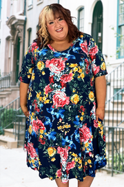 11 PSS-L {Love Like Mine} Navy Floral V-Neck Dress EXTENDED PLUS SIZE 3X 4X 5X