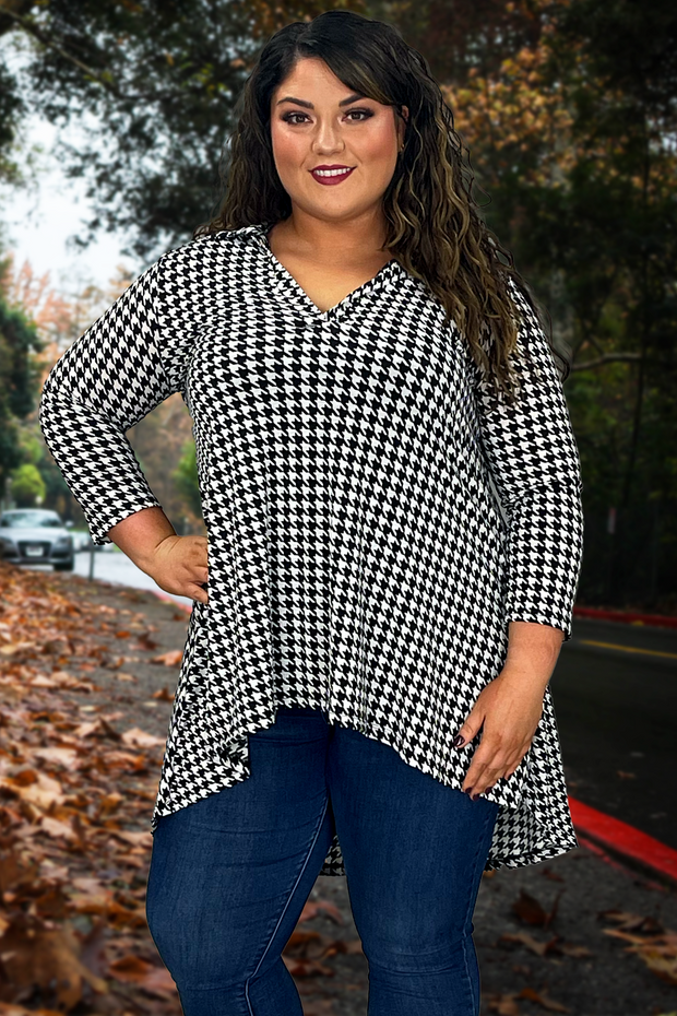 12 PLS-D {Mad About You} Black/White Houndstooth Tunic PLUS SIZE 1X 2X 3X SALE!!!!