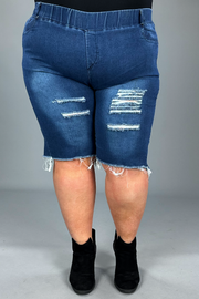 LEG -66  {Made For Me} Blue Denim Distressed Shorts EXTENDED PLUS SIZE 4X/5X  5X/6X