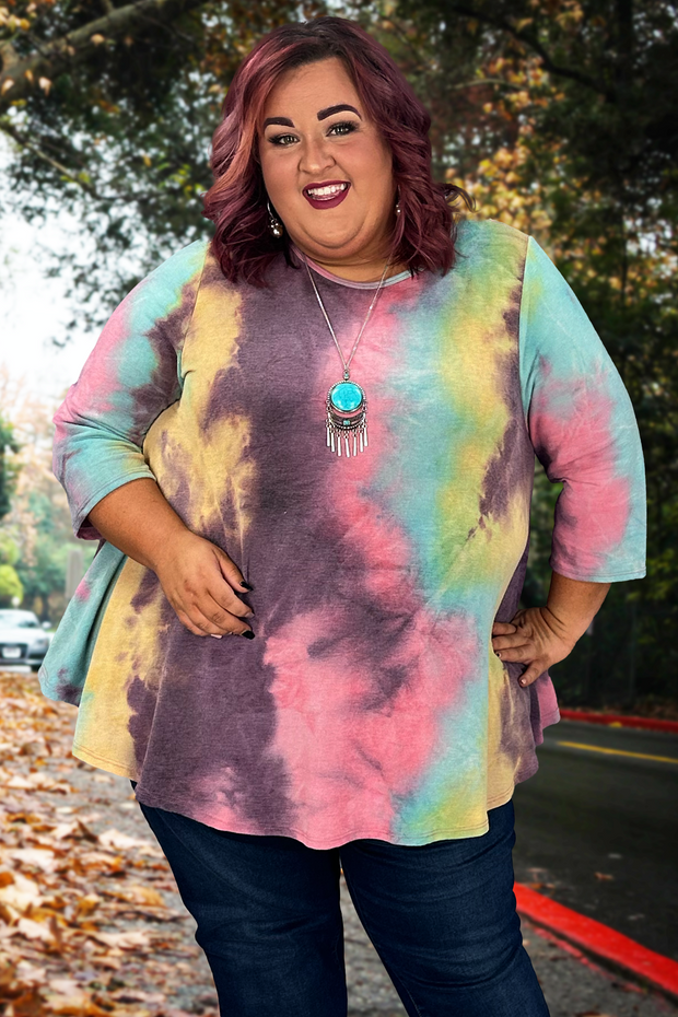 55 PQ-Z {Marbled Fun} ***SALE***Purple/Pink Tie Dye Top EXTENDED PLUS SIZE 3X 4X 5X