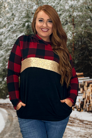 21 HD-G {Meet You There} Red Black Plaid Contrast Hoodie PLUS SIZE XL 2X 3X