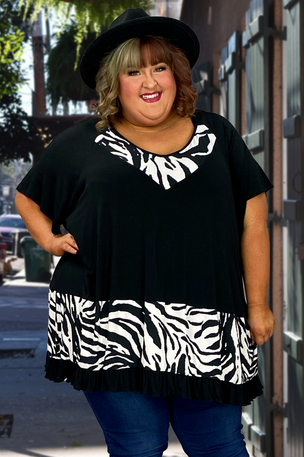 90 CP-A {My Favorite} Black Zebra Contrast Tunic EXTENDED PLUS SIZE 3X 4X 5X 6X***SALE***