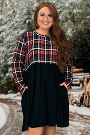 74 CP-C {My Point Exactly} Black/Red Plaid Dress w/Pockets PLUS SIZE XL 2X 3X