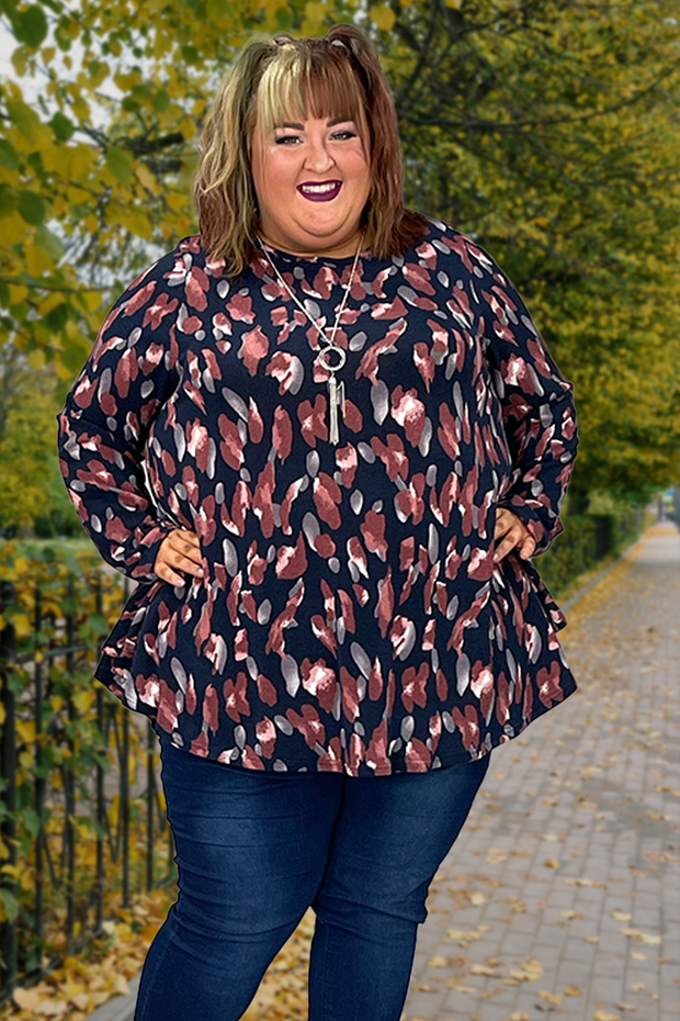 29 PLS-G {Needing Time} Navy Printed Top EXTENDED PLUS SIZE 3X 4X 5X