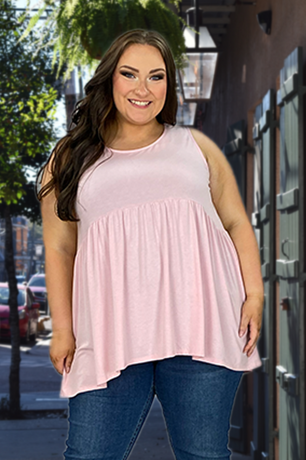 75 SV-D {Never Better} Dusty Pink Sleeveless Babydoll Top PLUS SIZE 1X 2X 3X