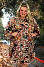 85 PQ-B {Obvious Choice} Red/Black Paisley Print Dress SALE!!!  EXTENDED PLUS SIZE 1X 2X 3X 4X 5X