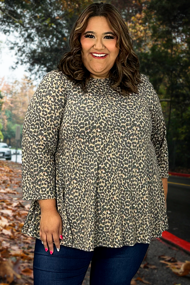 18 PQ-A {Outstanding Memory} Brown Leopard Print Top EXTENDED PLUS SIZE 3X 4X 5X