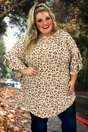 37 PQ-D {Picking Time} Khaki Brown Animal Print Top EXTENDED PLUS SIZE 3X 4X 5X