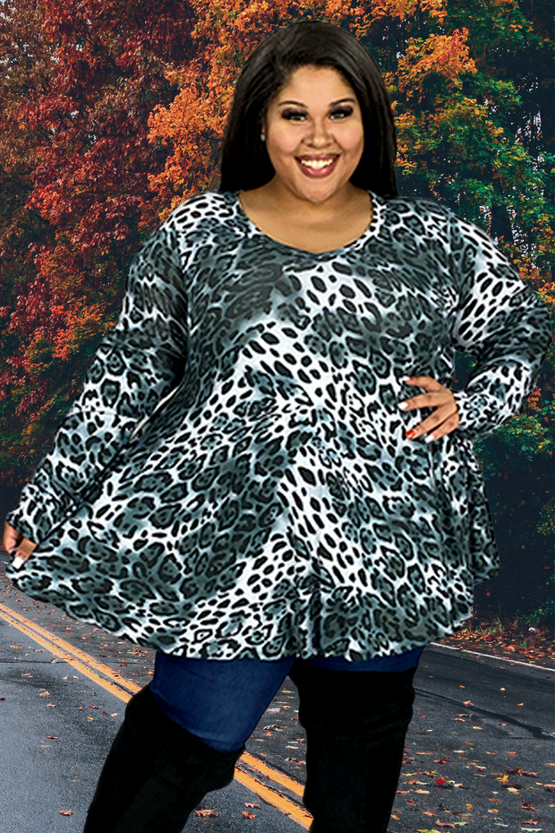 14 PLS-C {Release Your Worries} Charcoal Leopard Print Top EXTENDED PLUS SIZE 3X 4X 5X