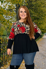 31 CP-B {Rustic Rose} Black/Rose Print Babydoll Top SALE!! PLUS SIZE 1X 2X 3X