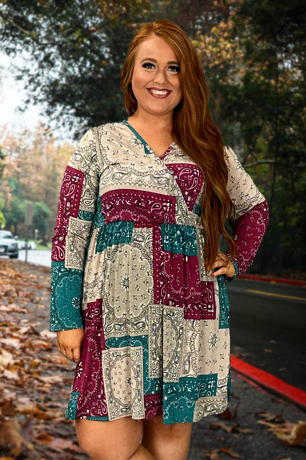 14 PLS-A {Second Thoughts} Multi-Color Surplice Dress PLUS SIZE 1X 2X 3X