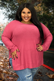 81 SLS-A {Speak Truth} Rose Waffle Knit Top PLUS SIZE 1X 2X 3X